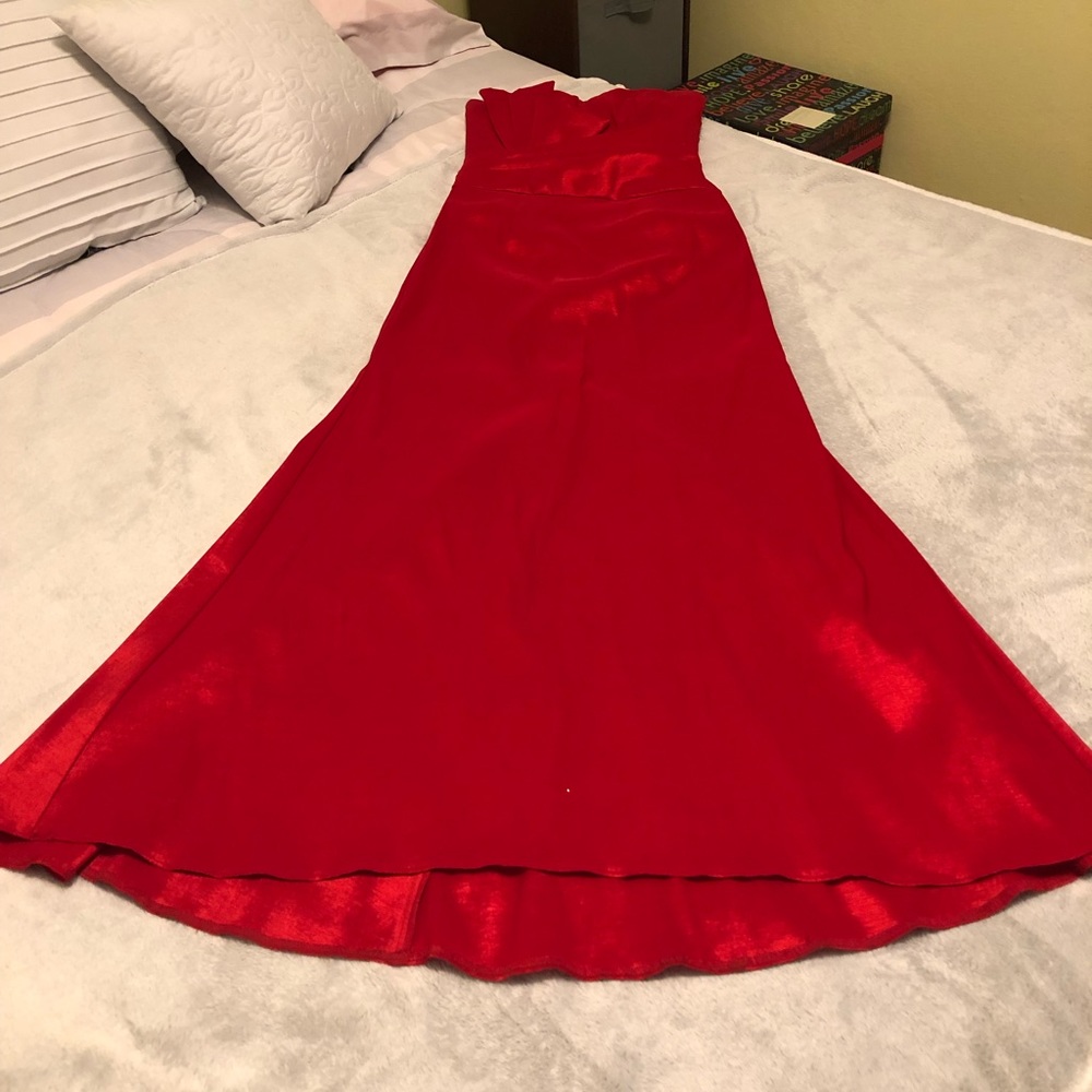 Red Strapless Ball Gown